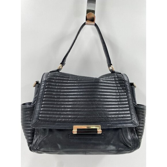 DIANE VON FURSTENBERG Courier Rail Black Quilted Leather Large Tote Purse Bag - Picture 2 of 16